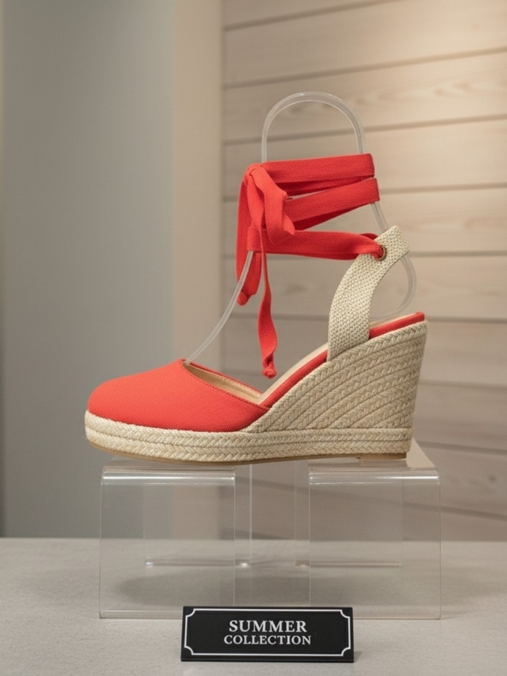Women’s Red Espadrille Wedge Sandal with Ankle Tie